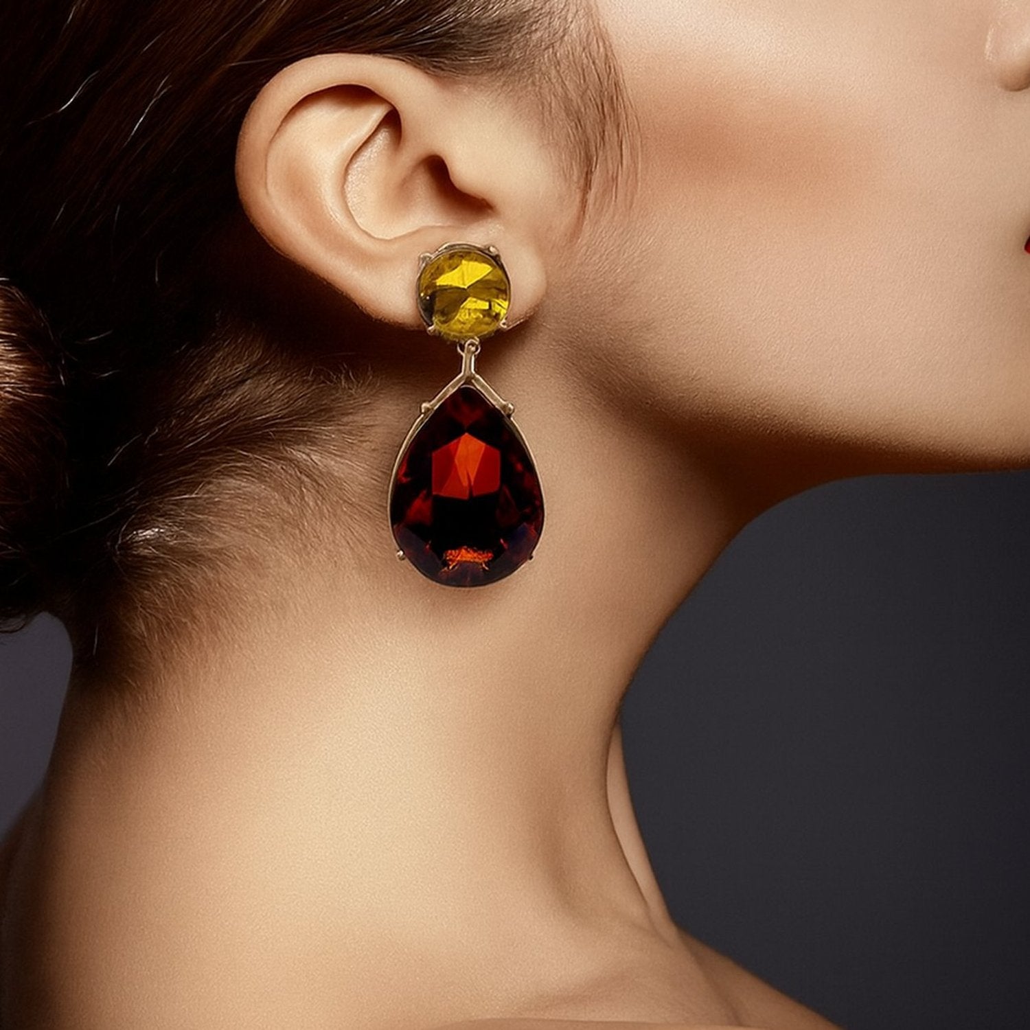 Marina Light Topaz and Dark Topaz Pear Shape Clip on Drops