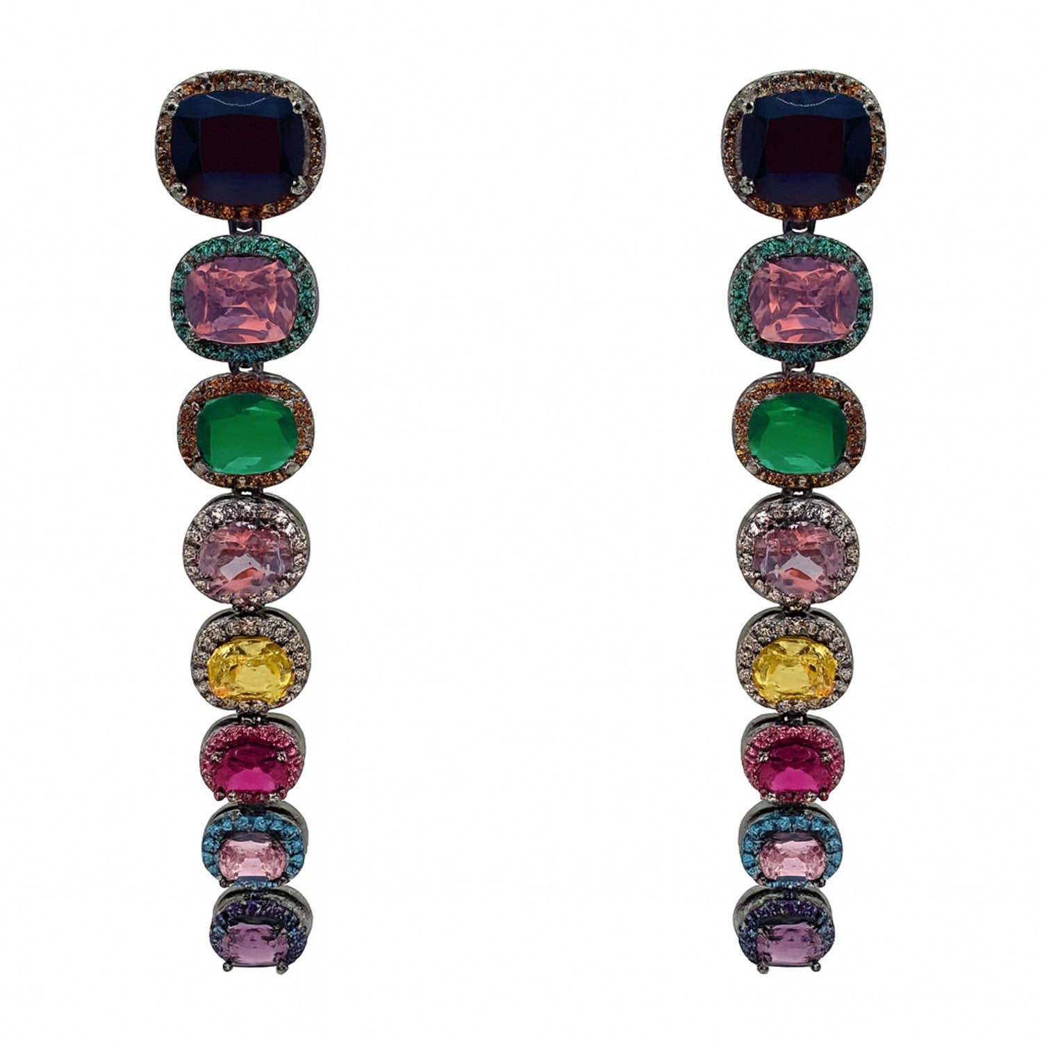 Alexis Multi Color Cushion Cut Clip on Cubic Zirconia Earrings