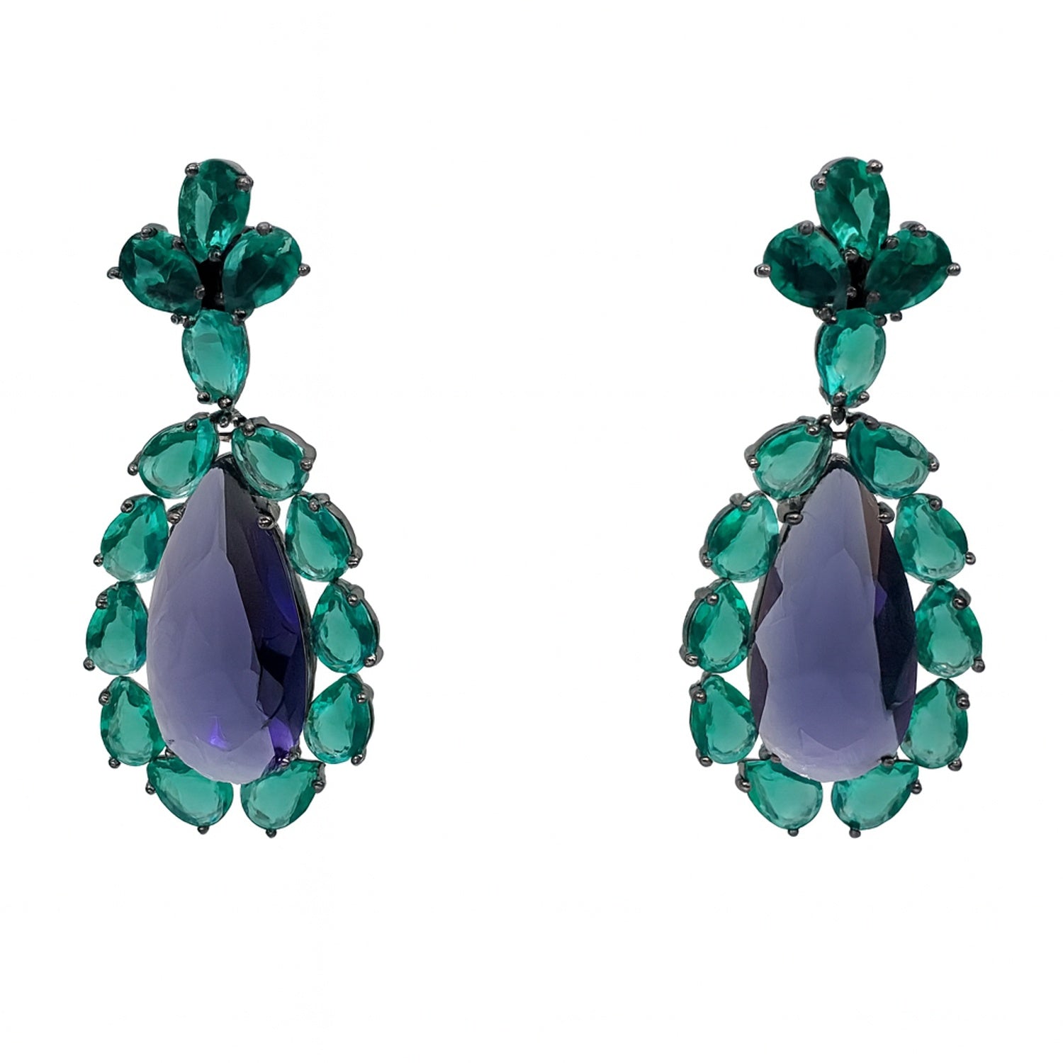 Paula Emerald and Amethyst Drop Pierced Earrings