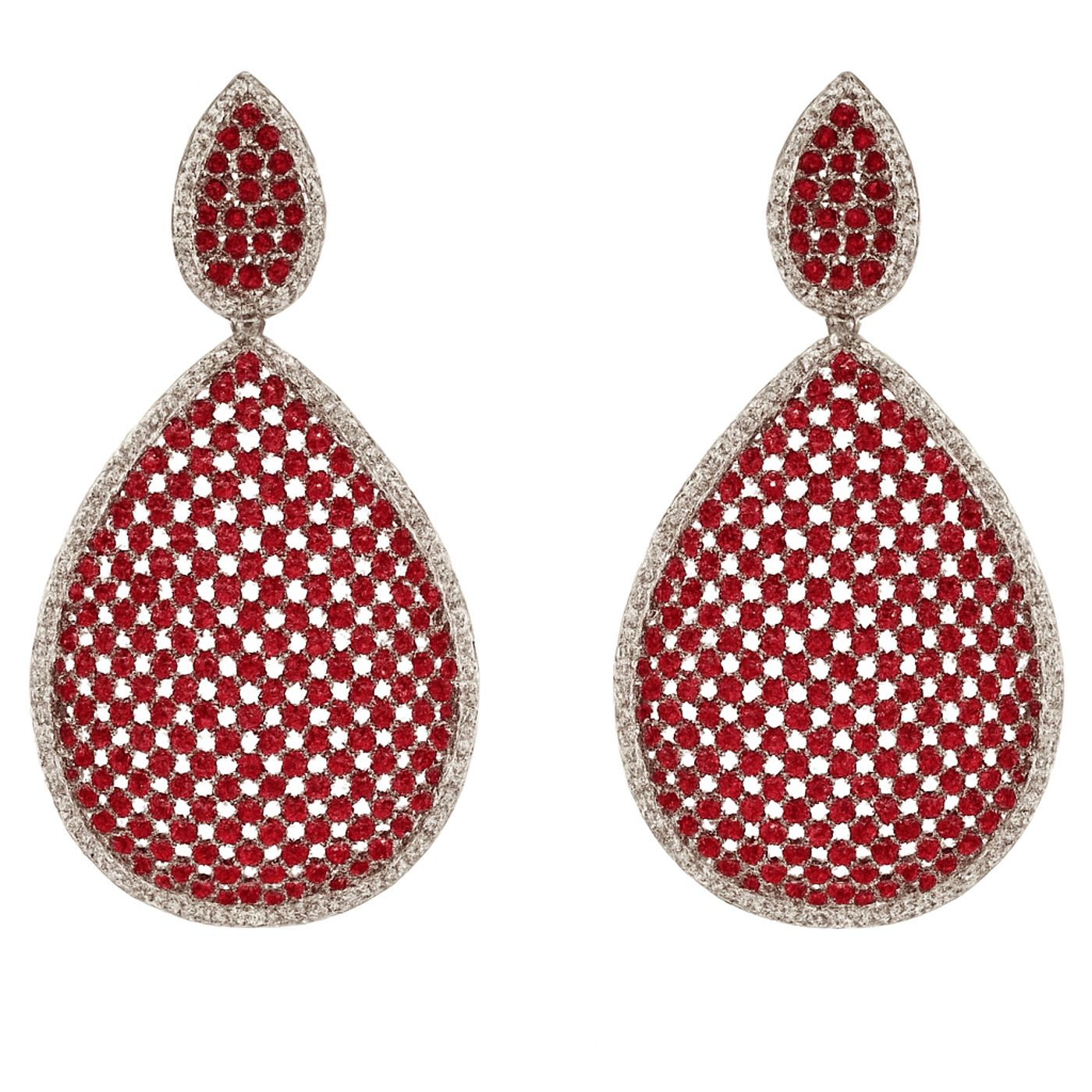 Angela Ruby and Diamond Cubic Zirconium Pierced Earrings