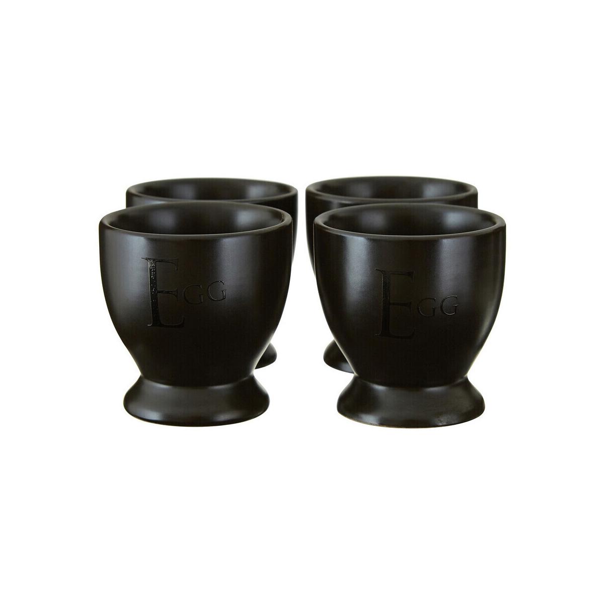 Set Of Four Black Text Egg Cups