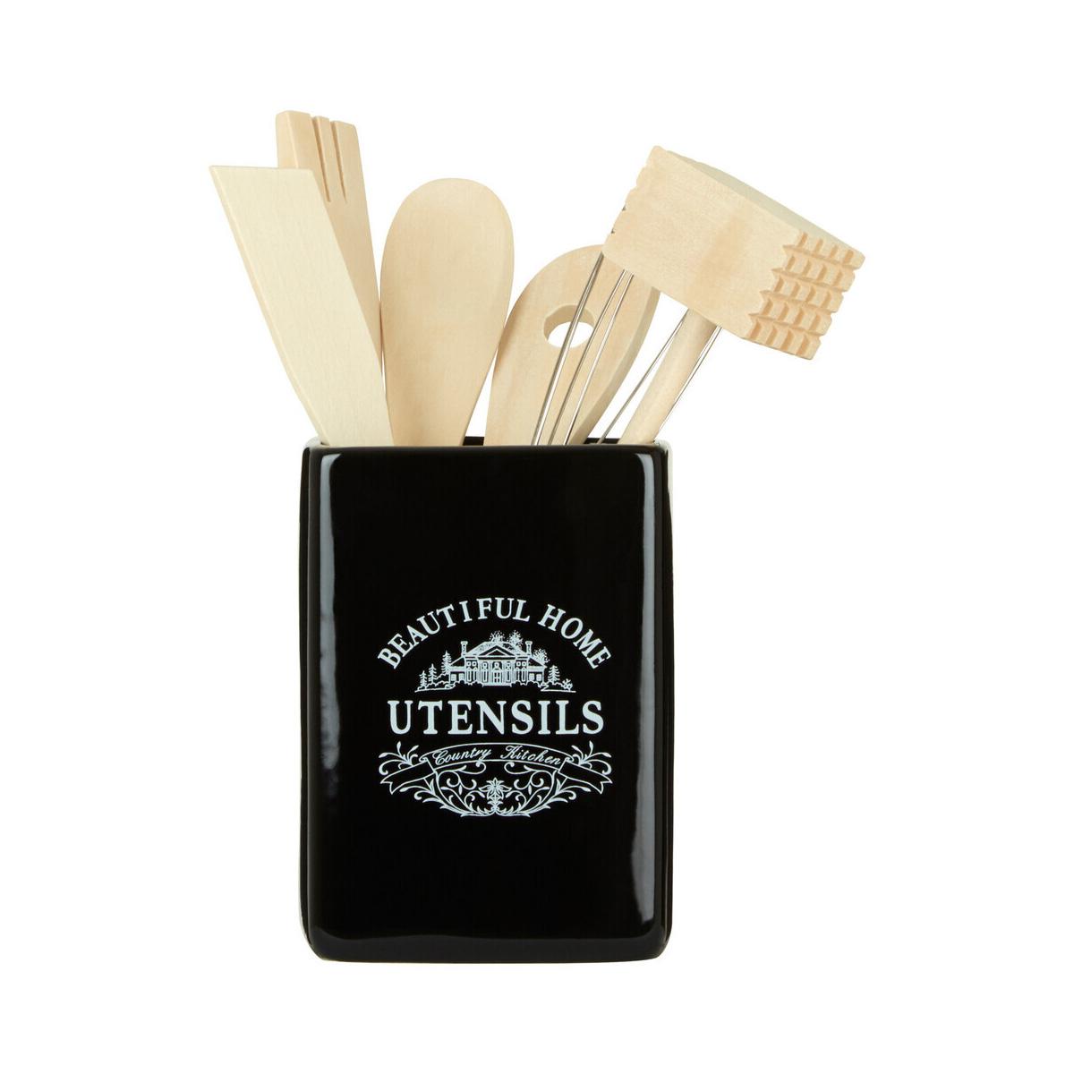 Vintage Home Black Utensil Holder with 6 Utensils