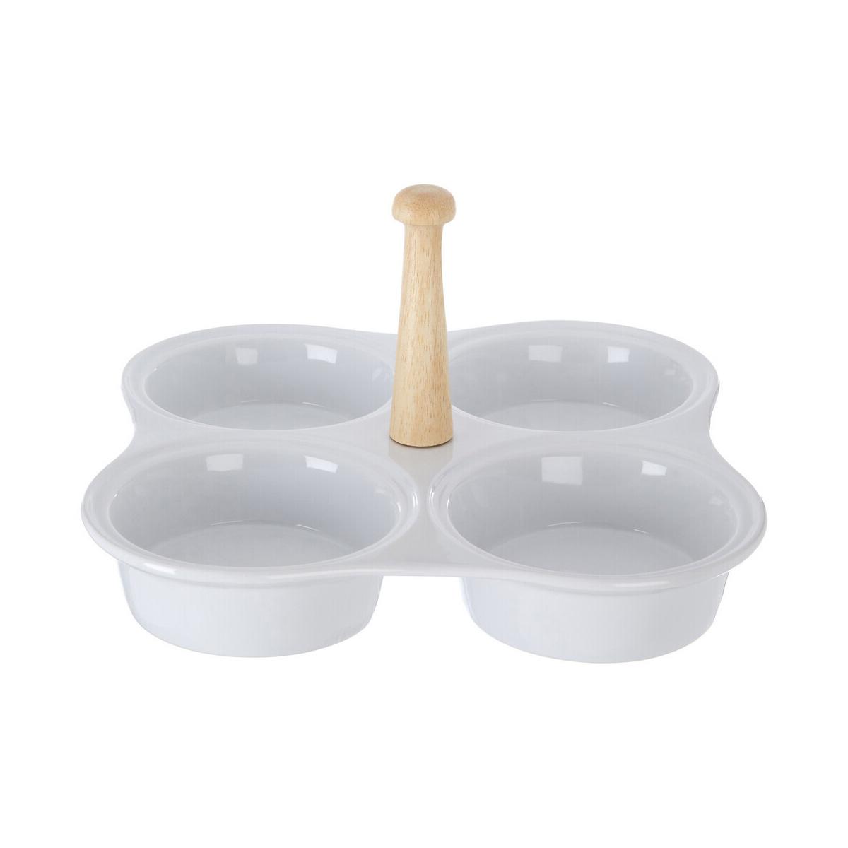 4 Section White Ceramic Snack Dish