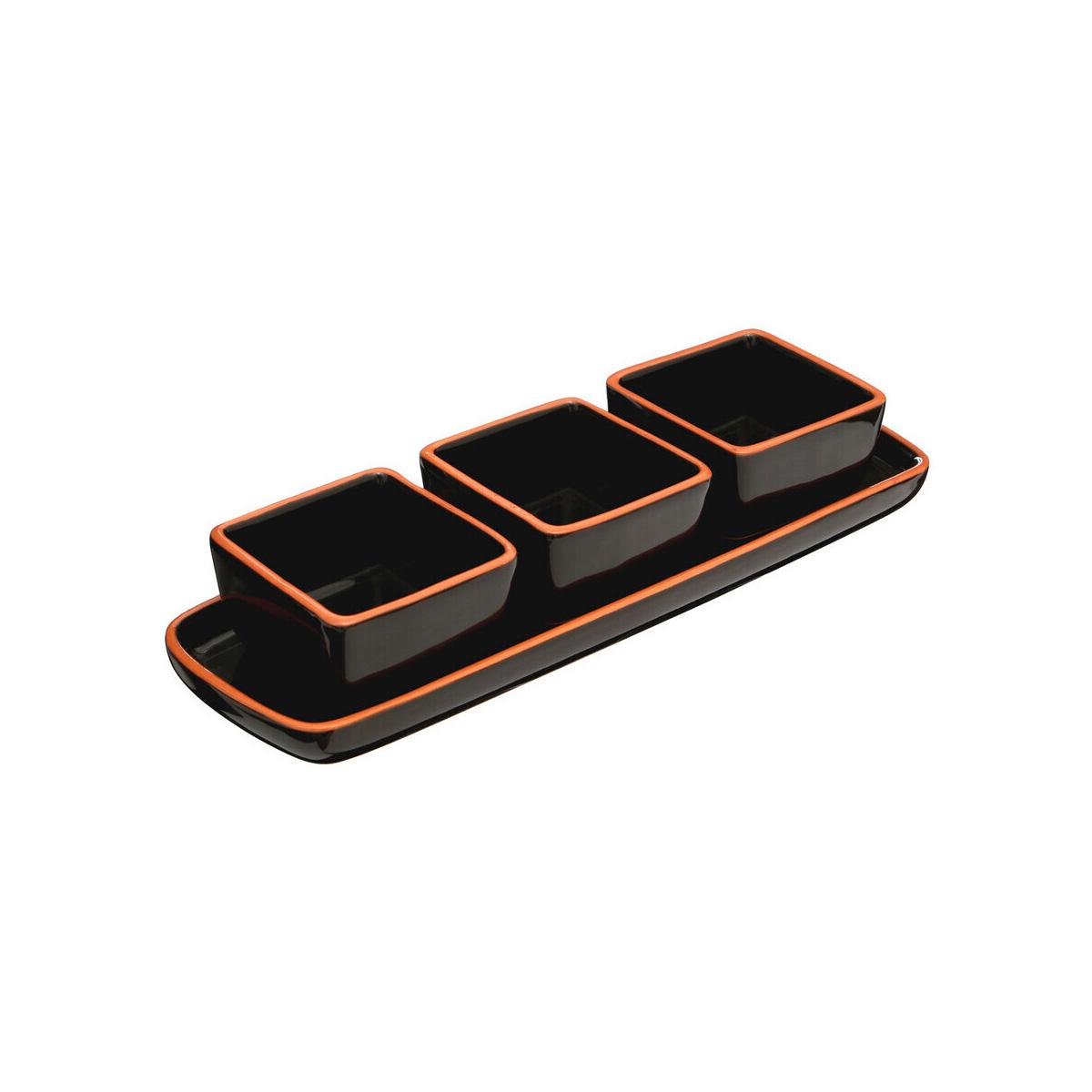 Calisto Terracotta Set of 3 Dip Bowls with Tray in Black