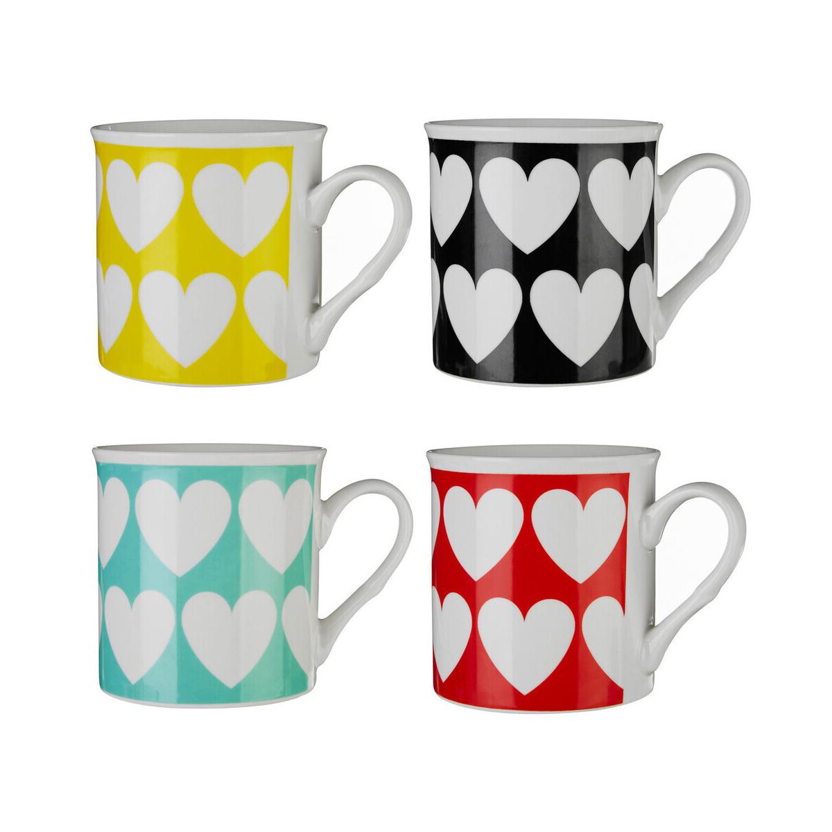 Set Of Four Heart Design Mugs