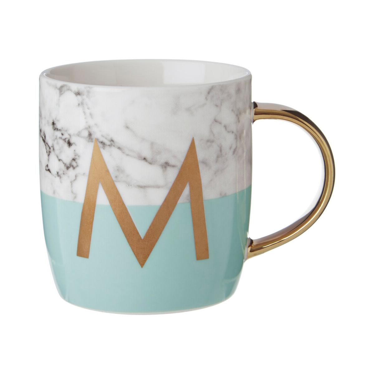 Frosted Deco Marble Effect and Pastel Green Monogram Mug, M