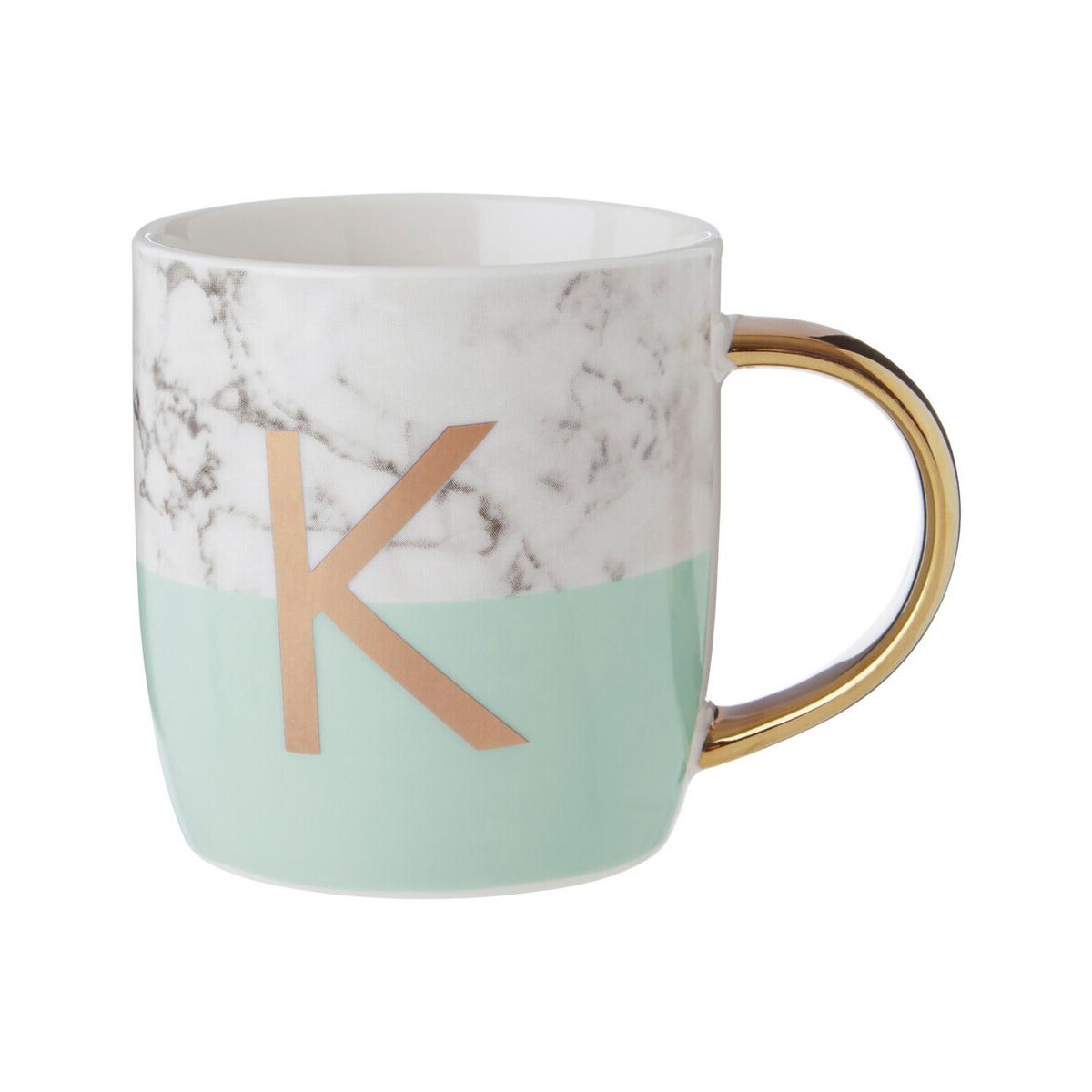 Frosted Deco Marble Effect and Pastel Green Monogram Mug, K