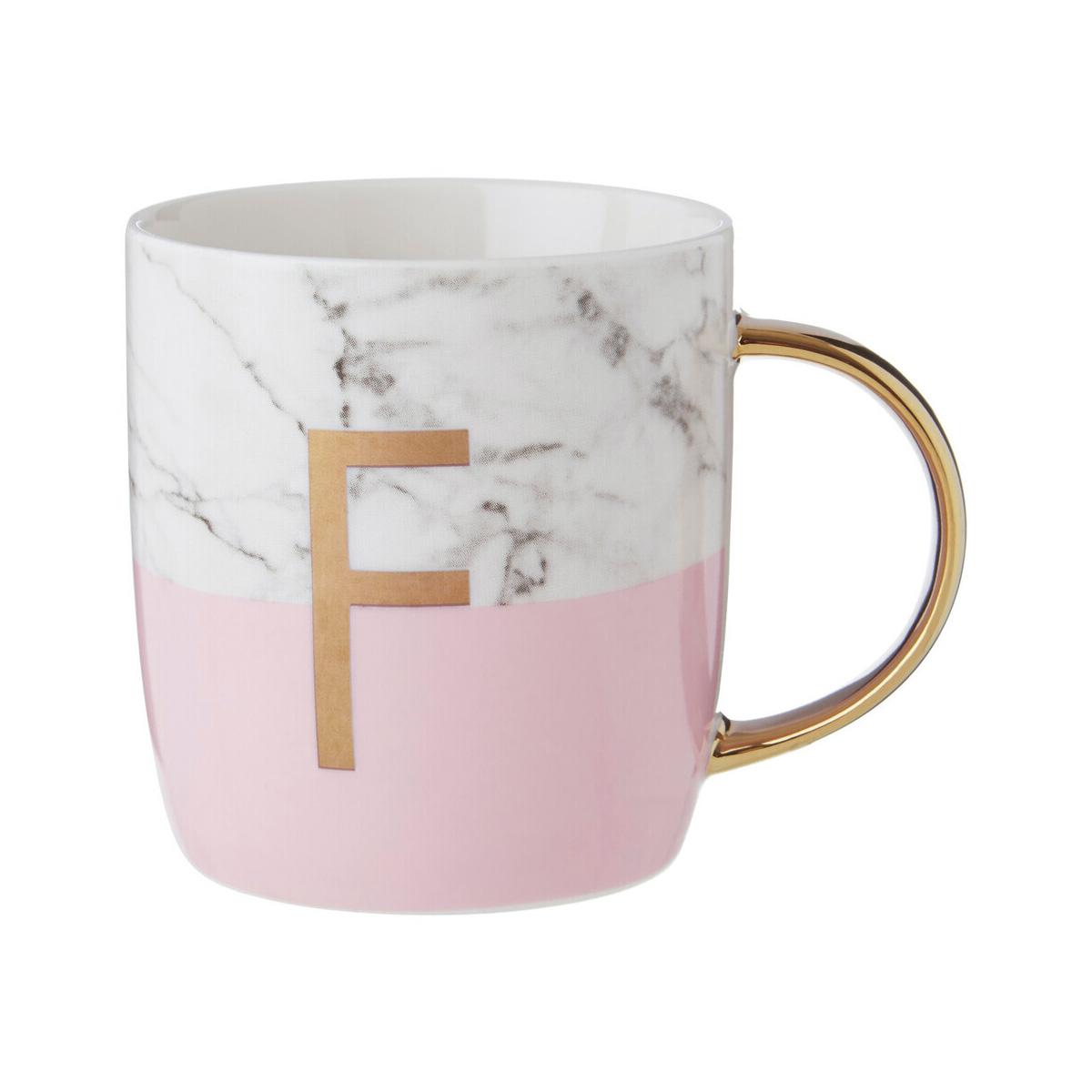 Frosted Deco Marble Effect and Pink Monogram Mug, F