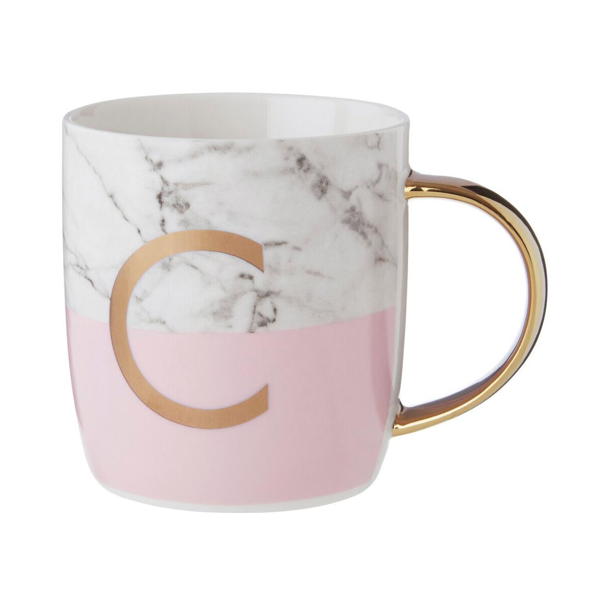 Frosted Deco Marble Effect and Pink Monogram Mug, C