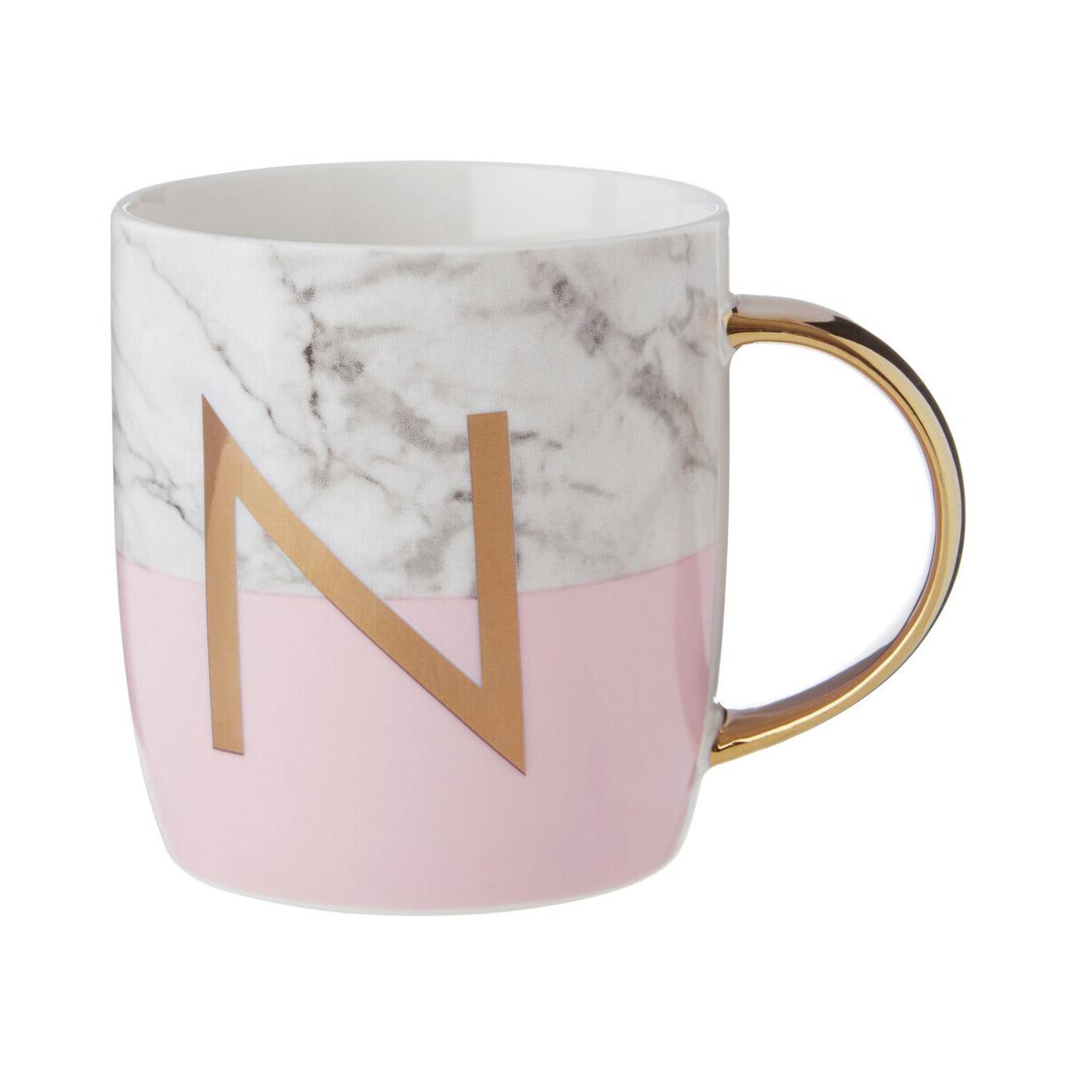 Frosted Deco Marble Effect and Pink Monogram Mug, N