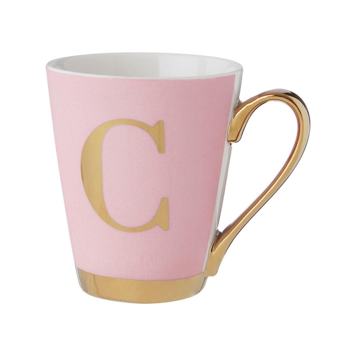 Frosted Deco Pink Monogram Mug, C
