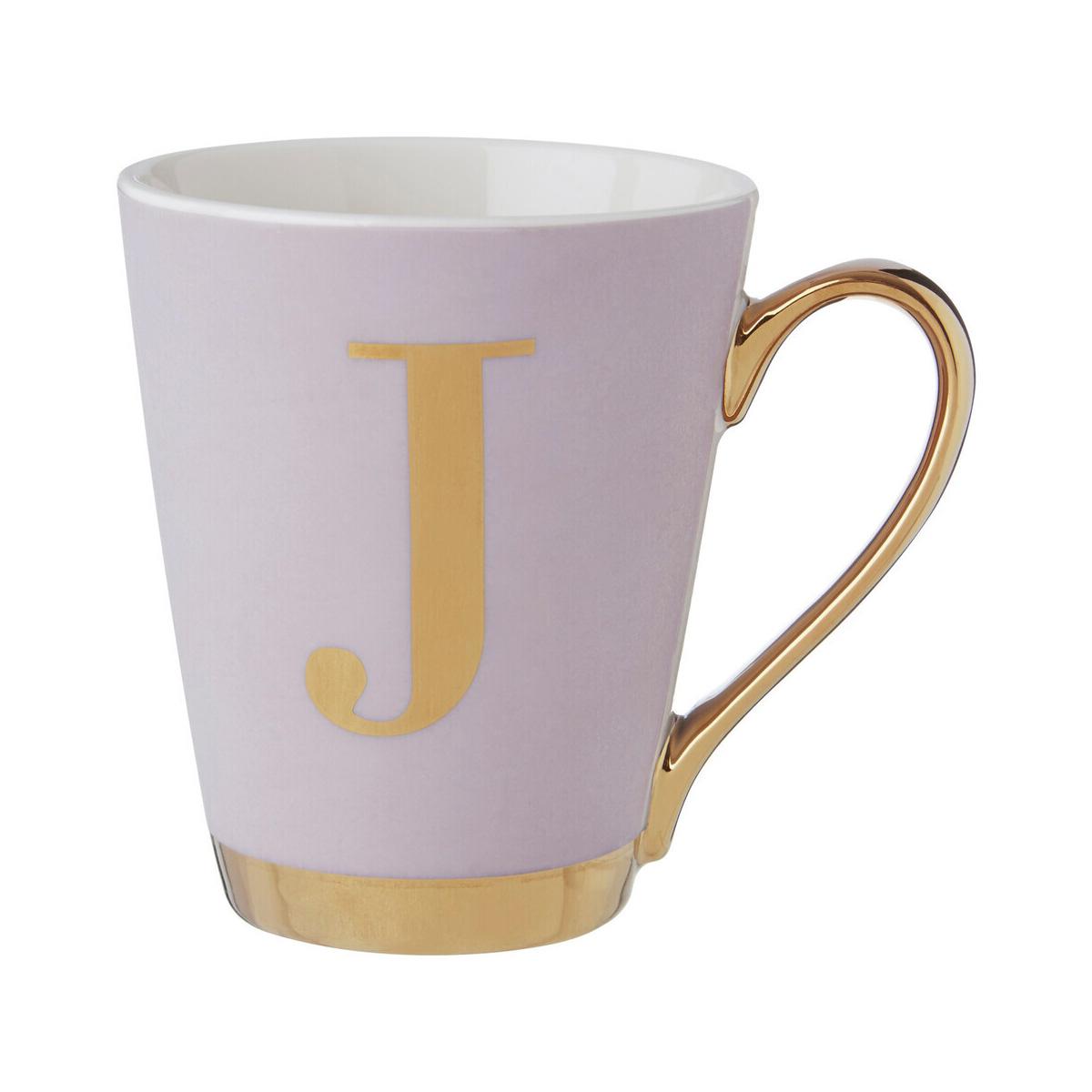 Frosted Deco Lilac Monogram Mug, J