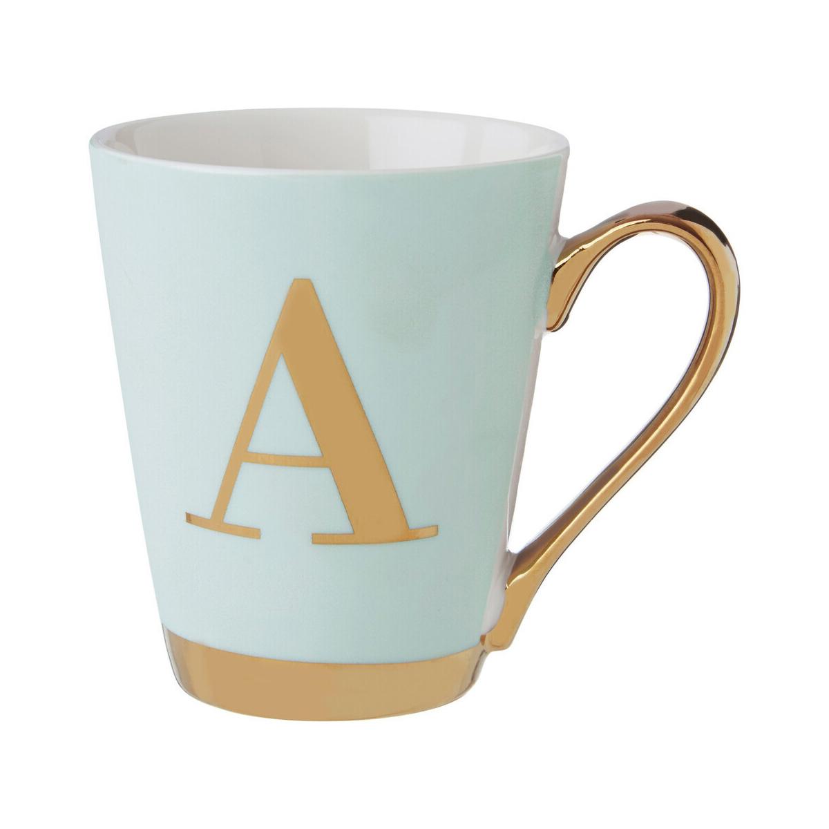 Mimo Green Frosted Deco A Letter Monogram Mug.