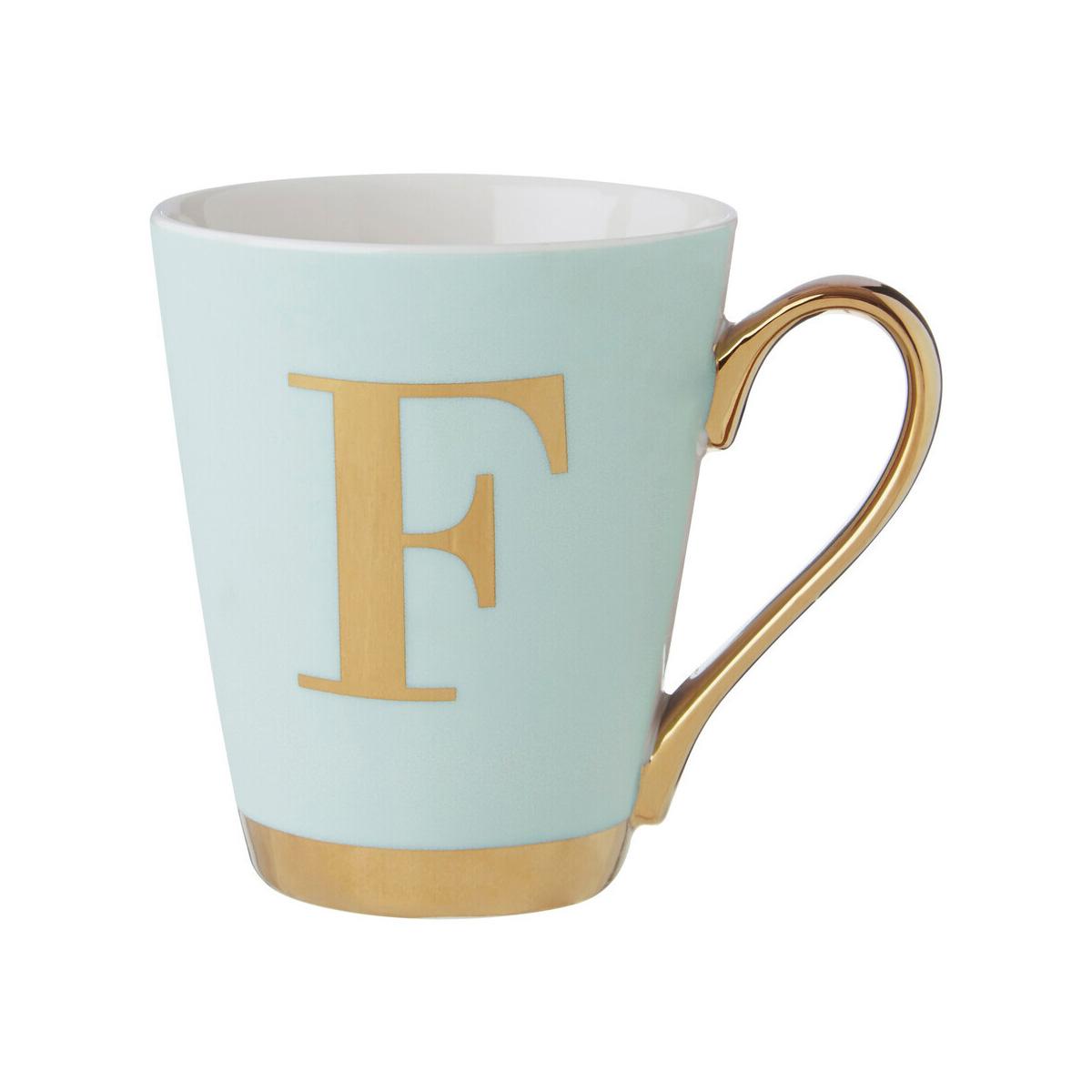 Mimo Green Frosted Deco F Letter Monogram Mug.