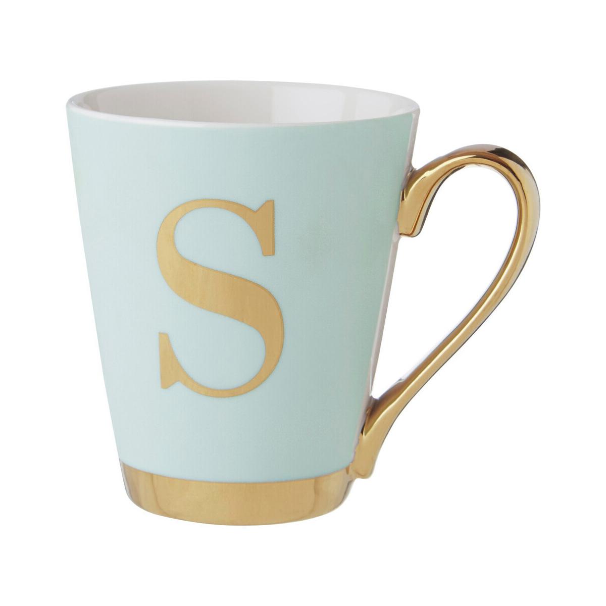 Mimo Green Frosted Deco S Letter Monogram Mug.