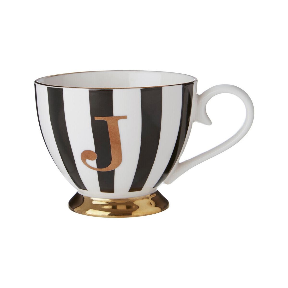 Duchess Black and White Monogram Mug with J