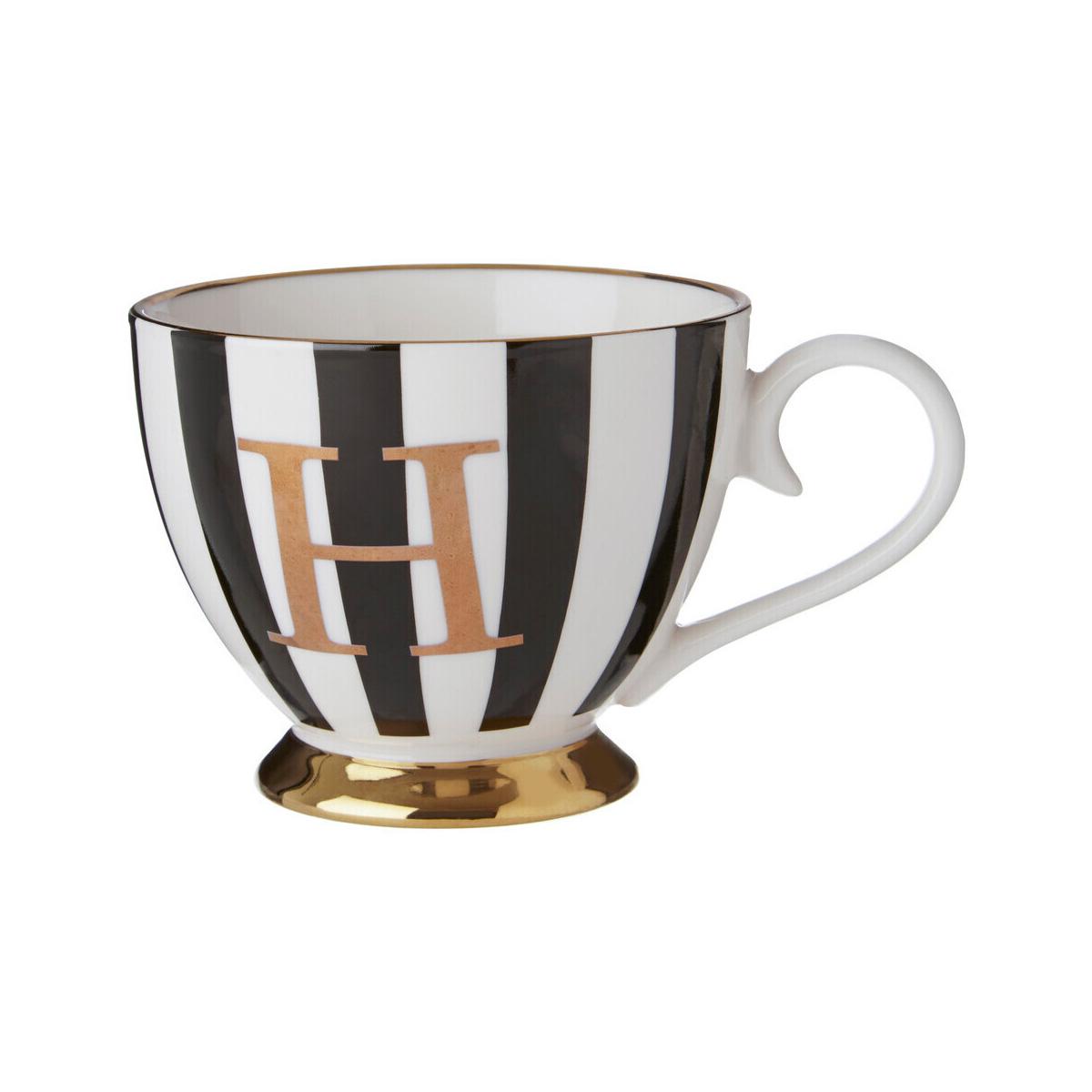 Duchess Black and White Monogram Mug with H