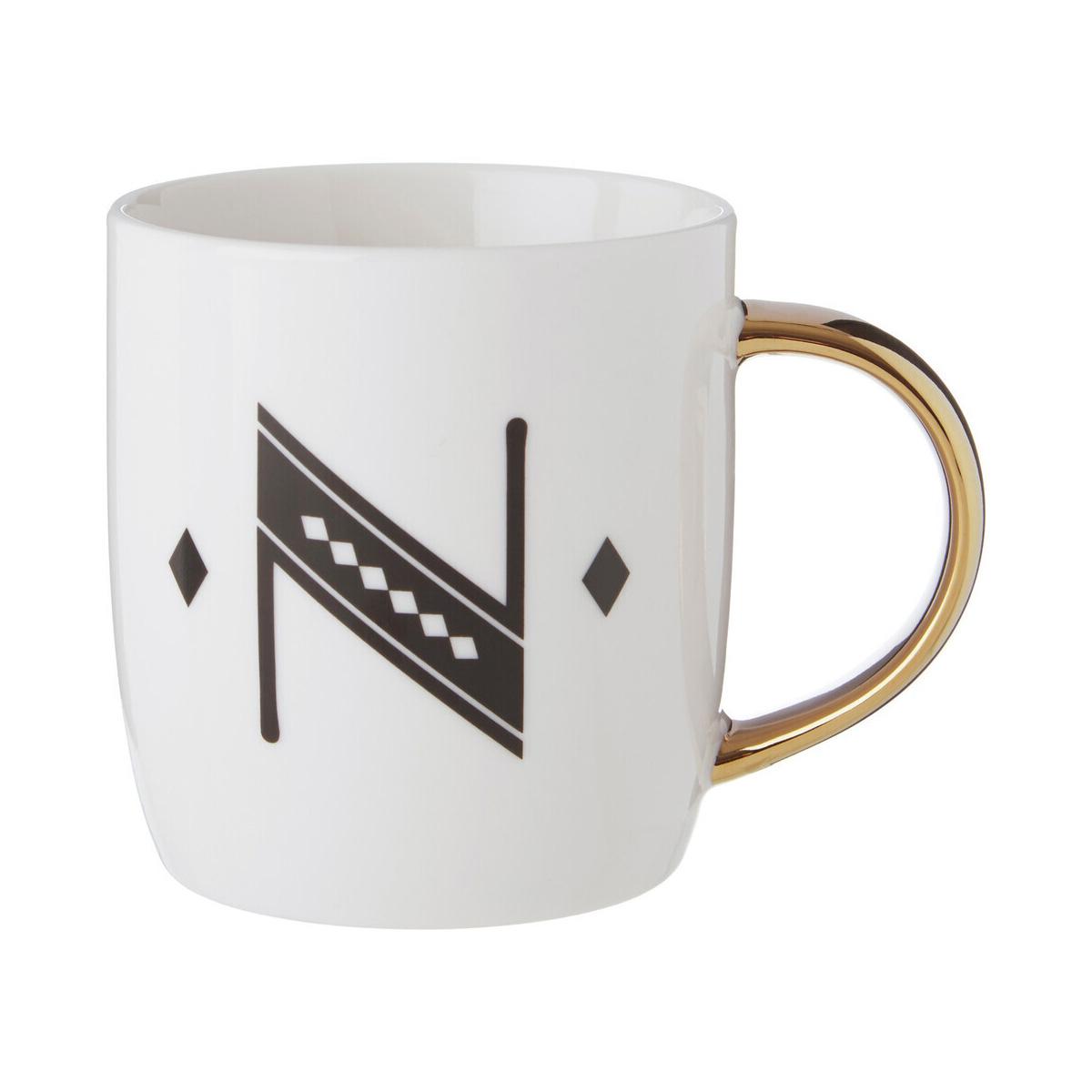 Diamond Deco White Monogram Mug, N