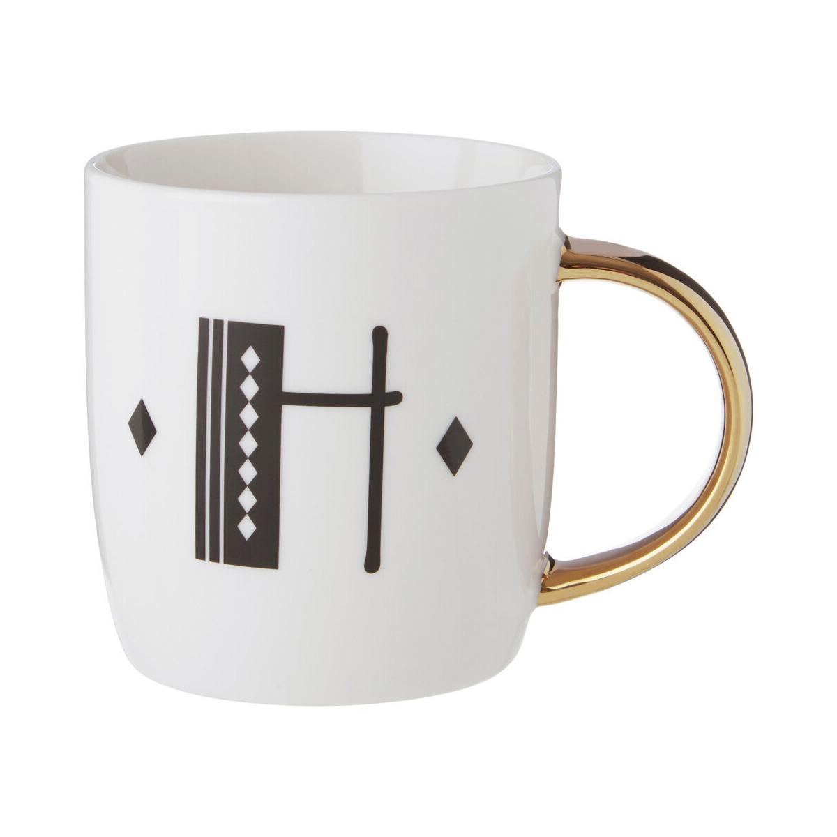 Diamond Deco White Monogram Mug, H