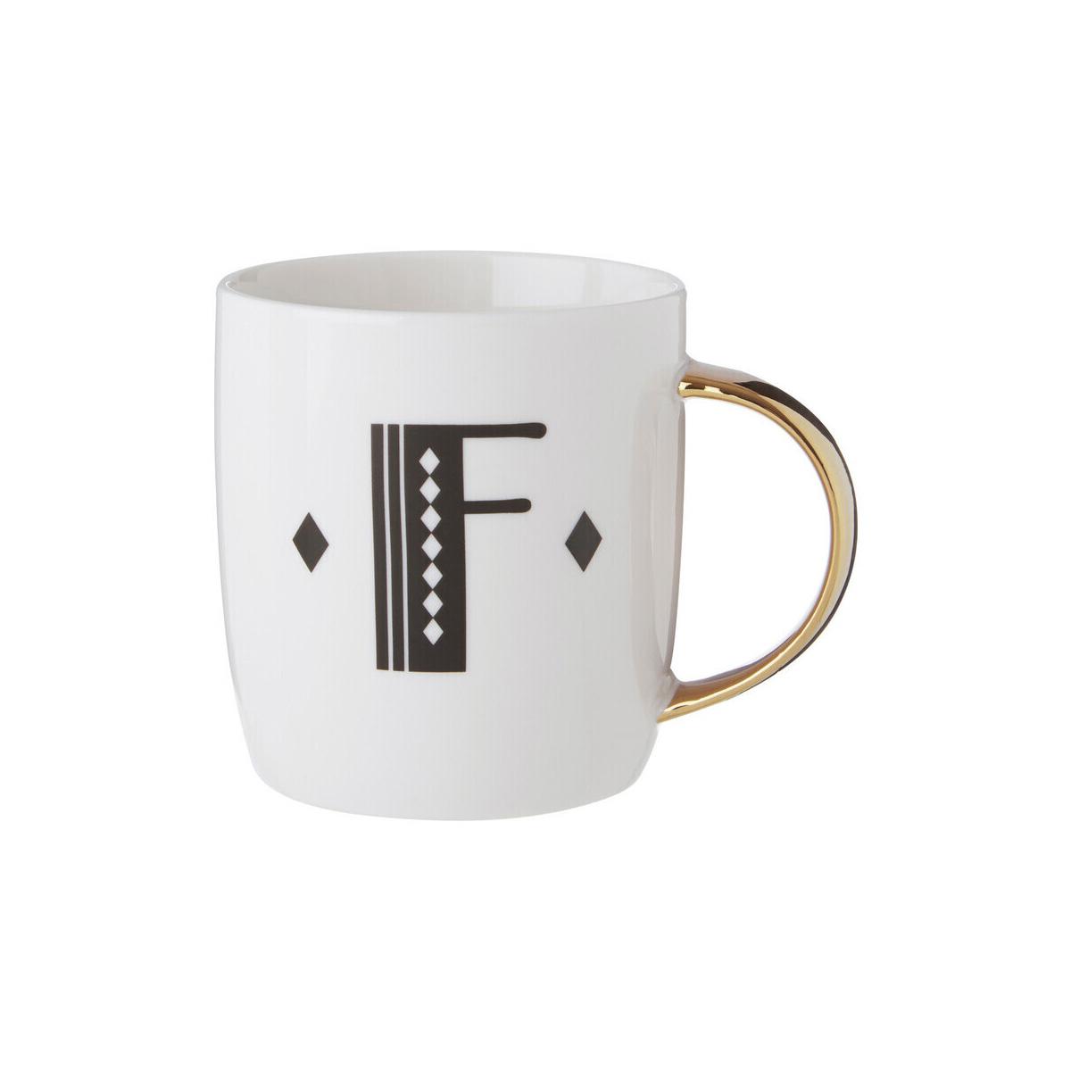 Diamond Deco White Monogram Mug, F