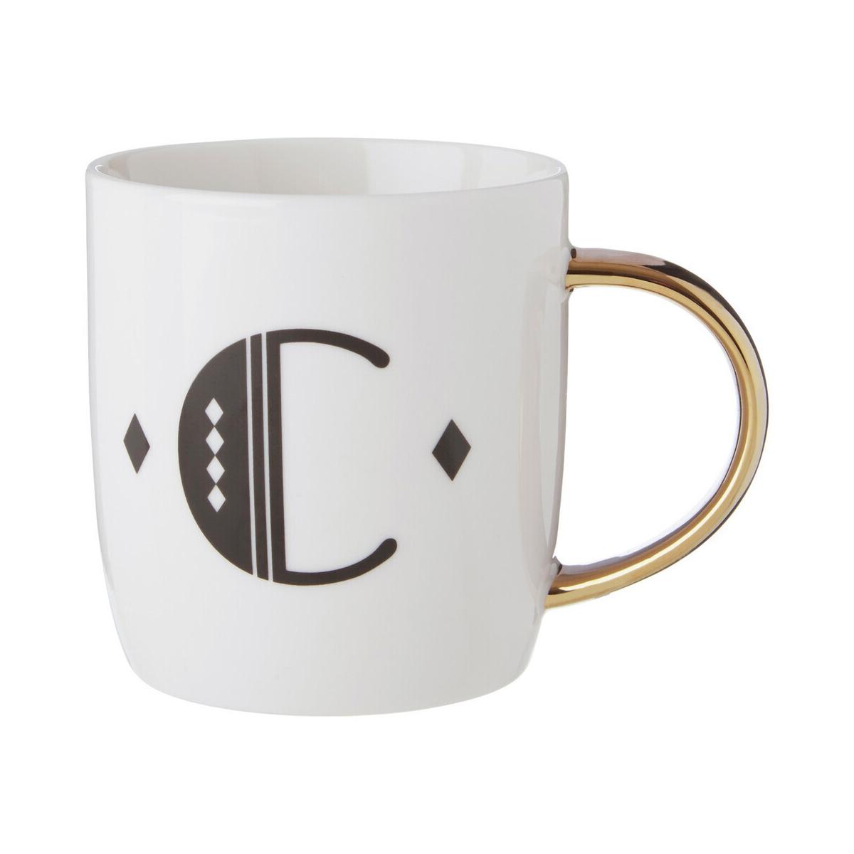 Diamond Deco White Monogram Mug, C
