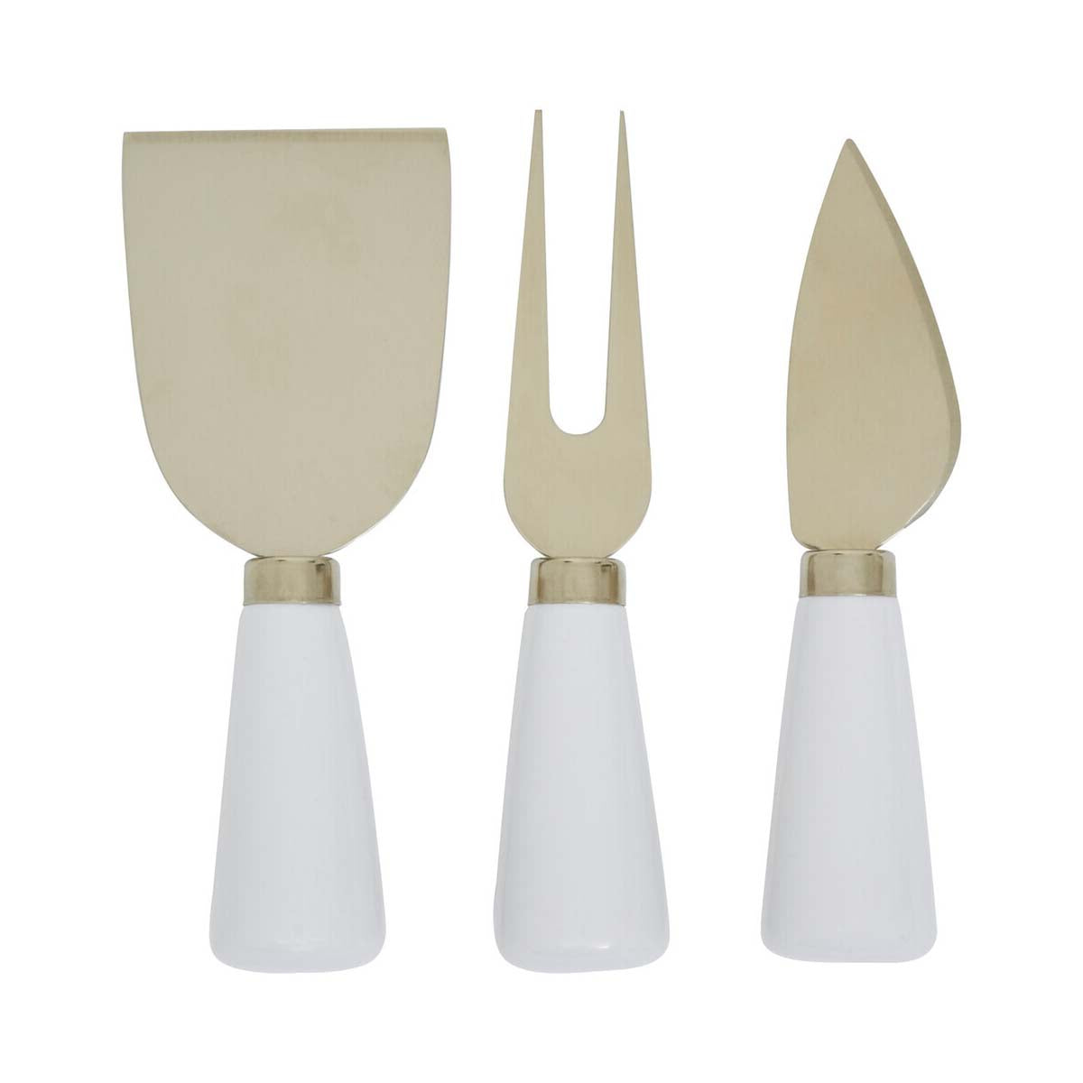 Exbury 3Pc White And Light Gold Cheese Knife Set
