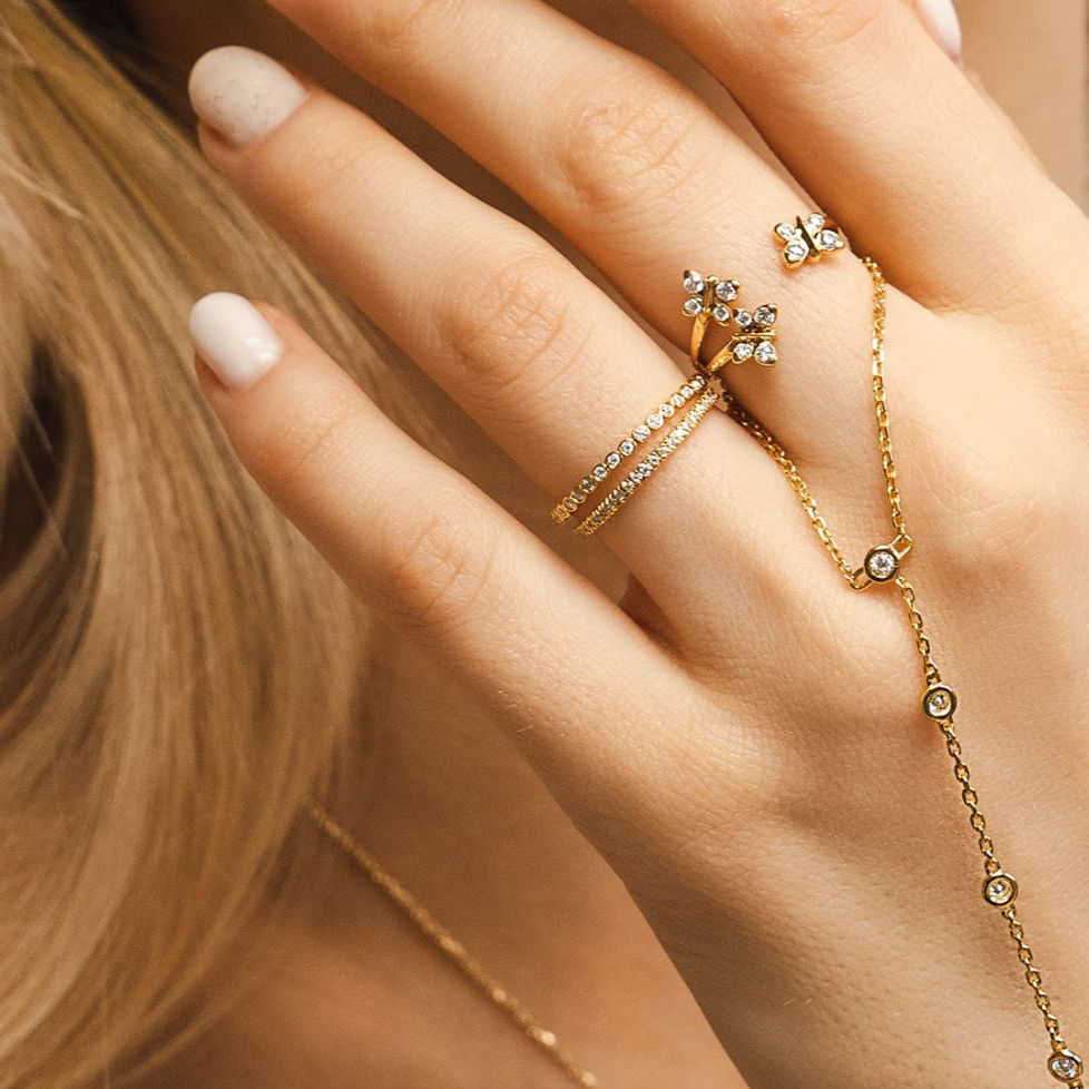 Illuminess™ Gold Vermeil French Pave Eternity Stacking Ring - US 8 / UK P