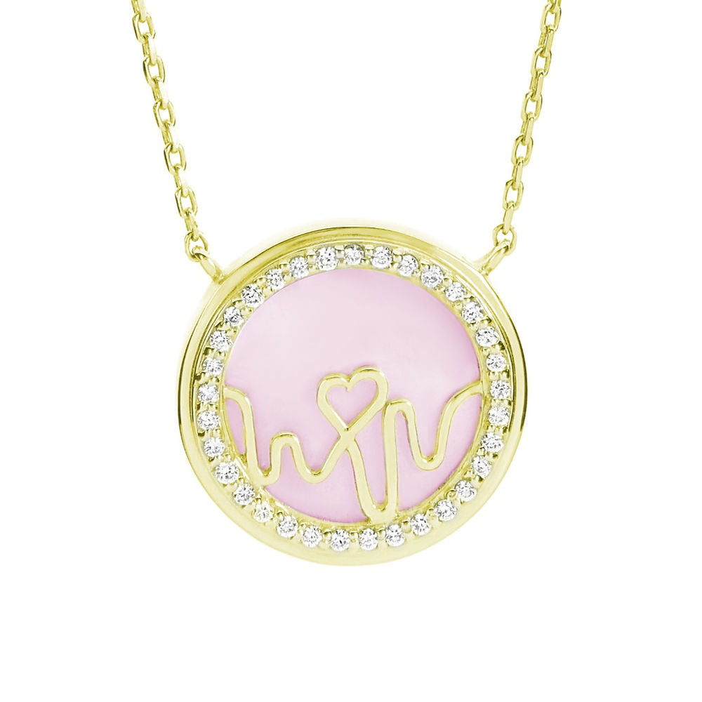 Loves Frequency™ 18K Gold Pink Opal Diamond Heartbeat Necklace