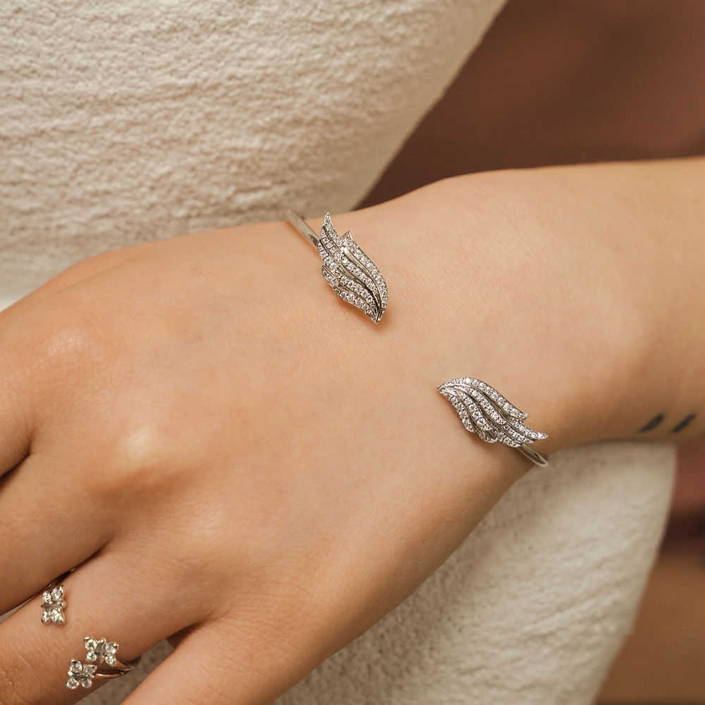 Angel Wing Sterling Silver Bangle - Small