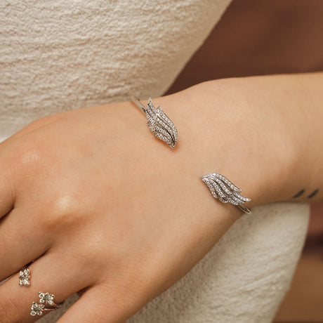 Angel Wing Sterling Silver Bangle - Medium