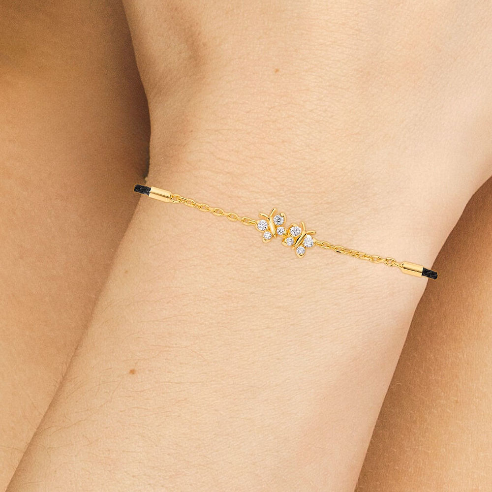 Enchanting Flutterfly™ Gold Vermeil Black Silk Cord Butterfly Bracelet