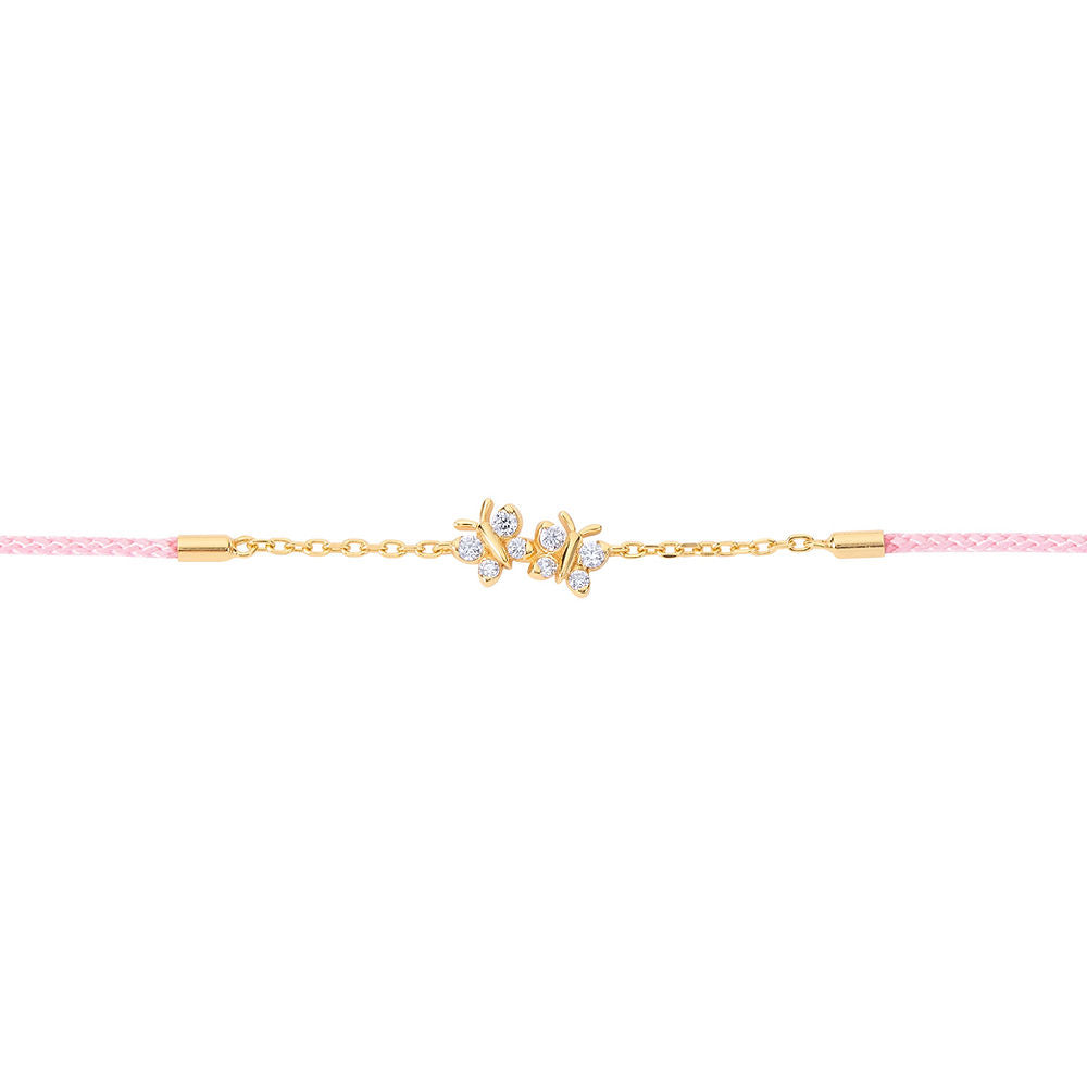 Enchanting Flutterfly™ Gold Vermeil Pink Silk Cord Butterfly Bracelet