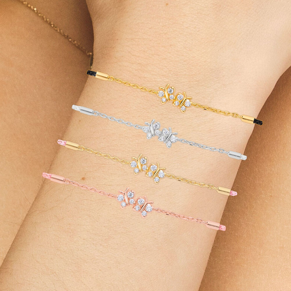 Enchanting Flutterfly™ Gold Vermeil Pink Silk Cord Butterfly Bracelet