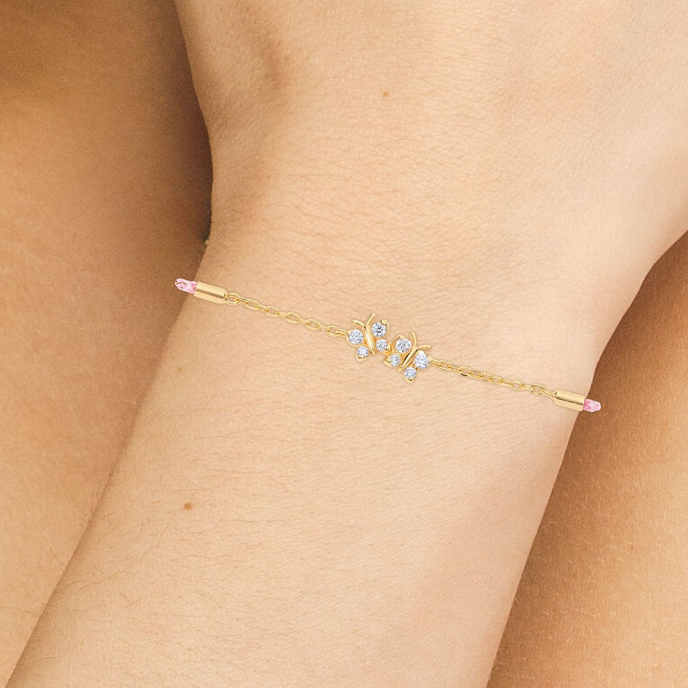 Enchanting Flutterfly™ Gold Vermeil Pink Silk Cord Butterfly Bracelet