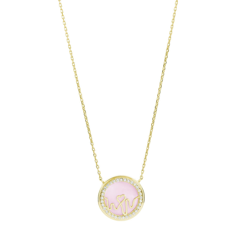 Loves Frequency™ 18K Gold Pink Opal Diamond Heartbeat Necklace