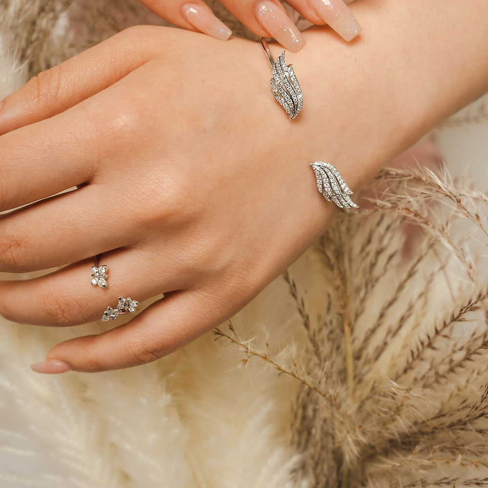 Angel Wing Sterling Silver Bangle - Small