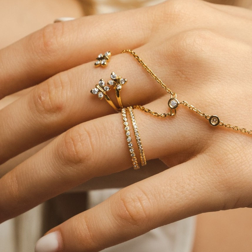 Illuminess™ Gold Vermeil French Pave Eternity Stacking Ring - US 8 / UK P