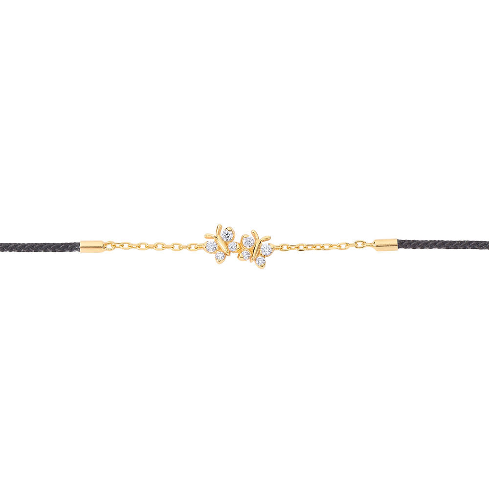 Enchanting Flutterfly™ Gold Vermeil Black Silk Cord Butterfly Bracelet