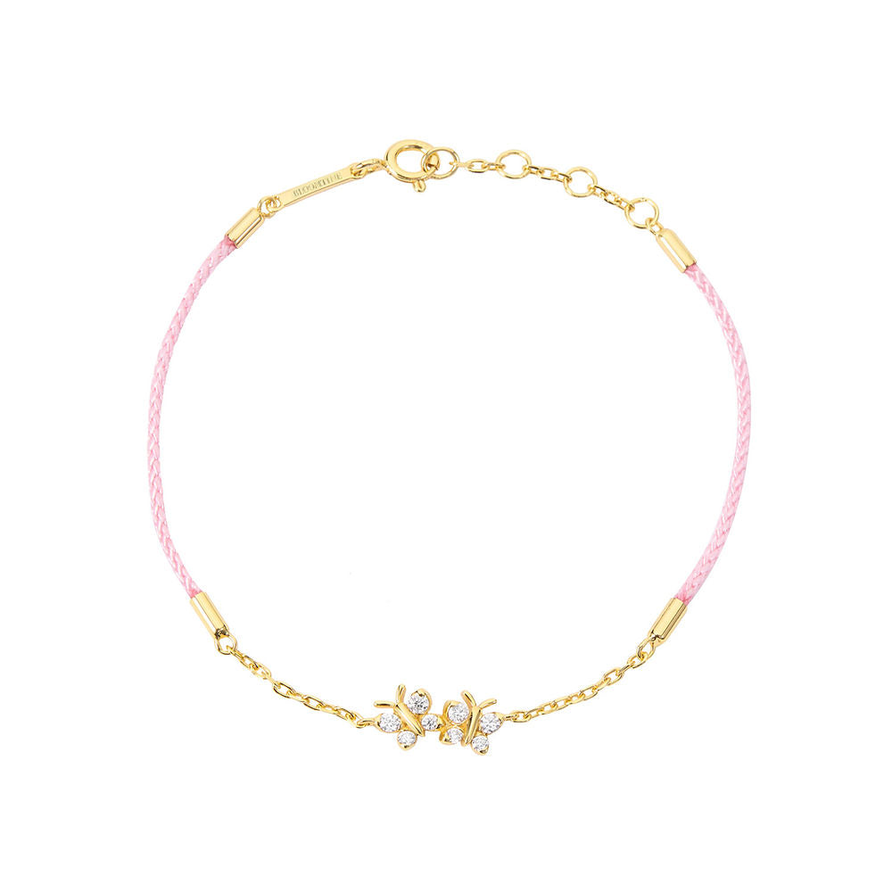 Enchanting Flutterfly™ Gold Vermeil Pink Silk Cord Butterfly Bracelet