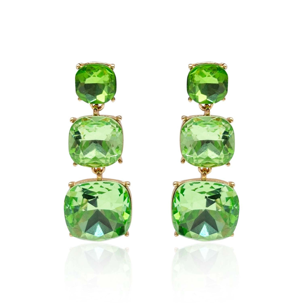 Triple Cushion Shape Peridot Drop Earrings
