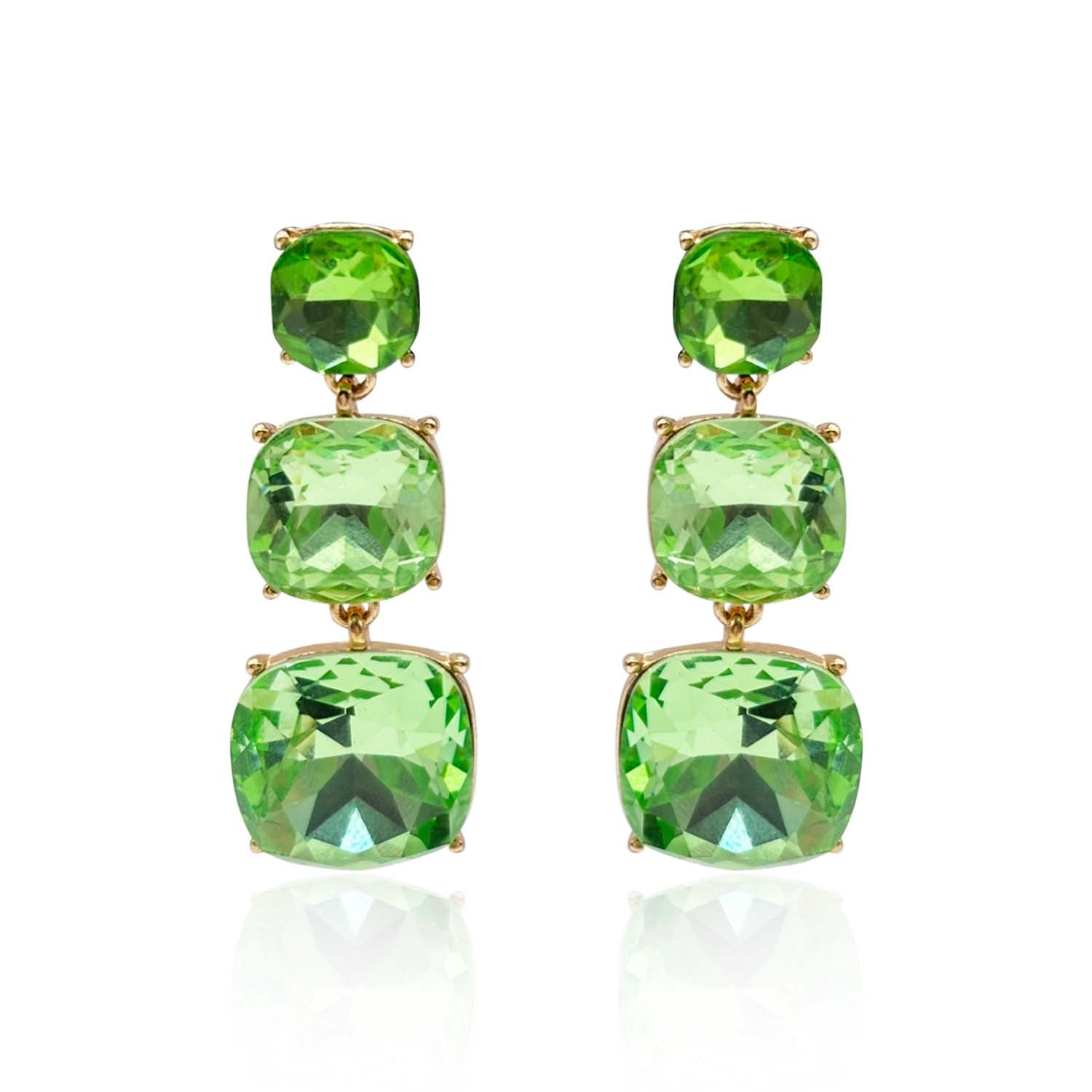 Triple Cushion Shape Peridot Drop Earrings