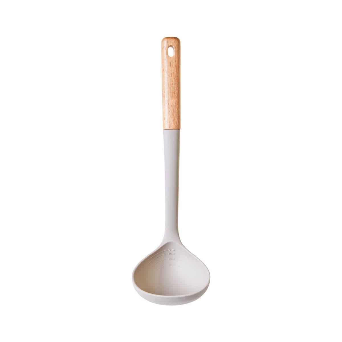 Nova Stone Grey Silicone Head Ladle With Flat/Round Wood Handle