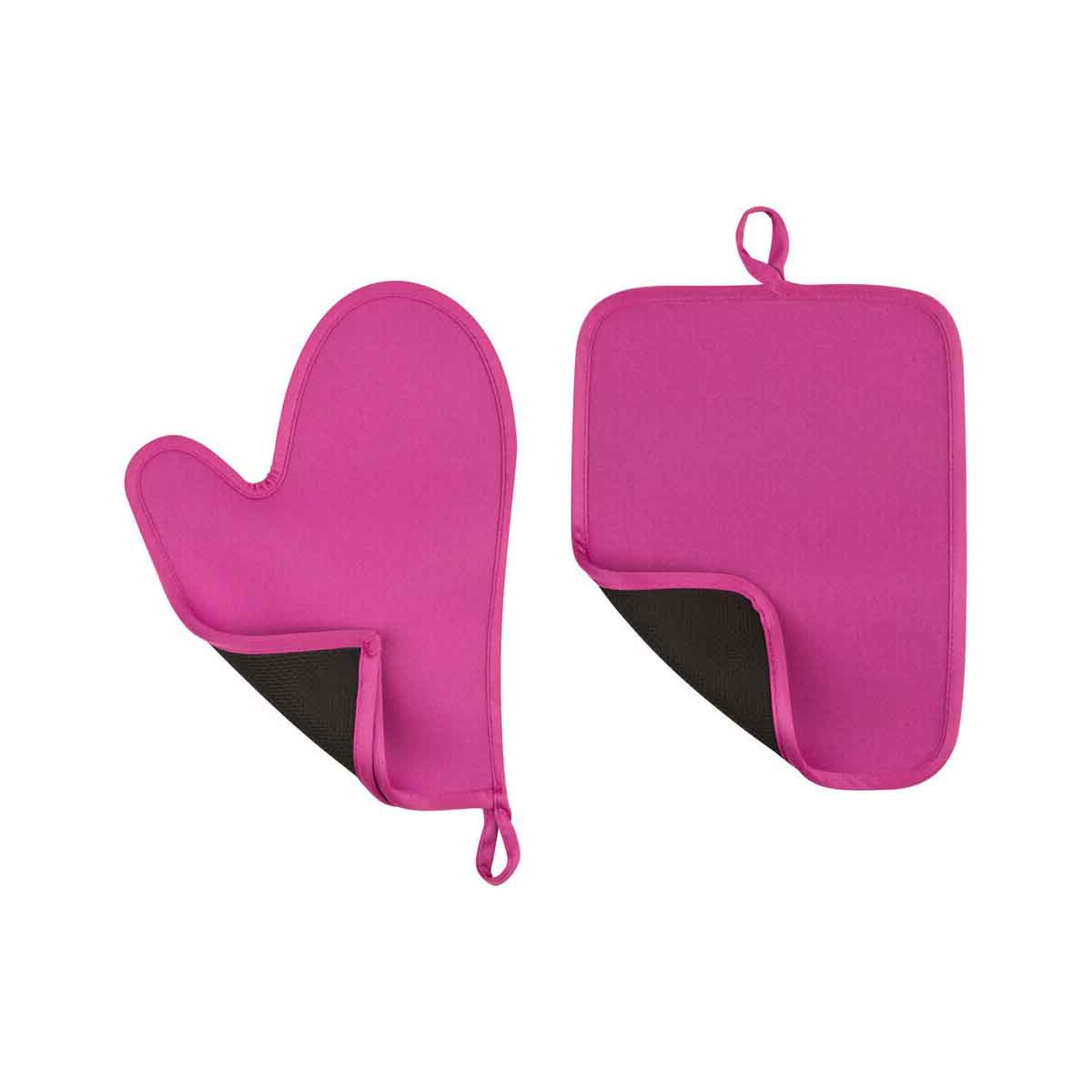 Hot Pink Neoprene Oven Glove And Pot Holder Set