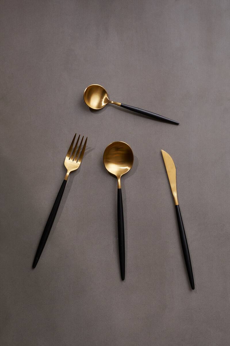 Avie 16 Piece  Black and Matte Gold Cutlery Set