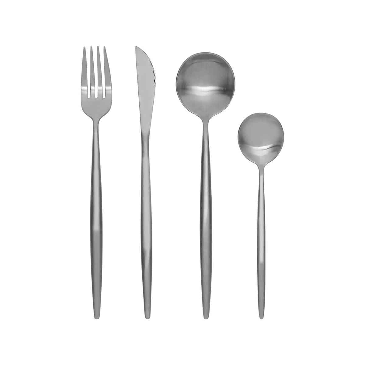Modern Retro 16 Piece Matte Silver Cutlery Set