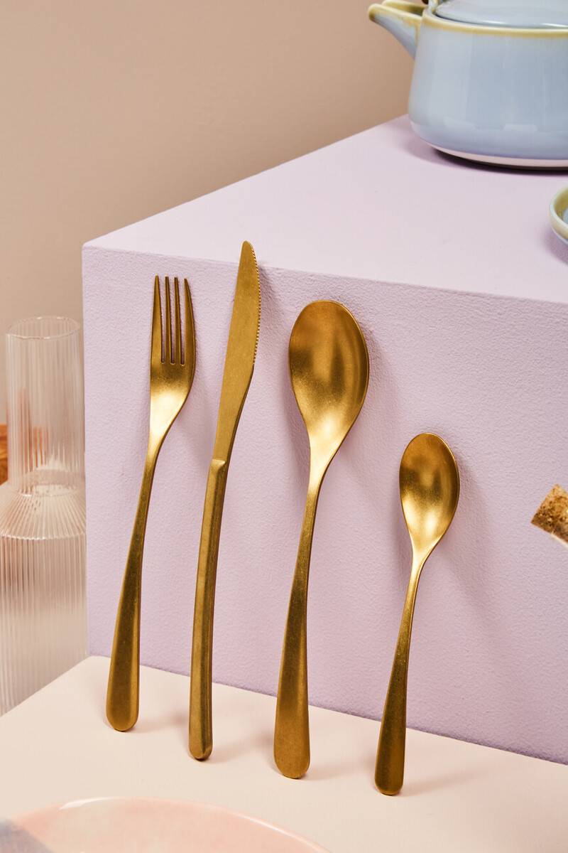 Avie 16 Piece Antique Gold Finish Cutlery Set