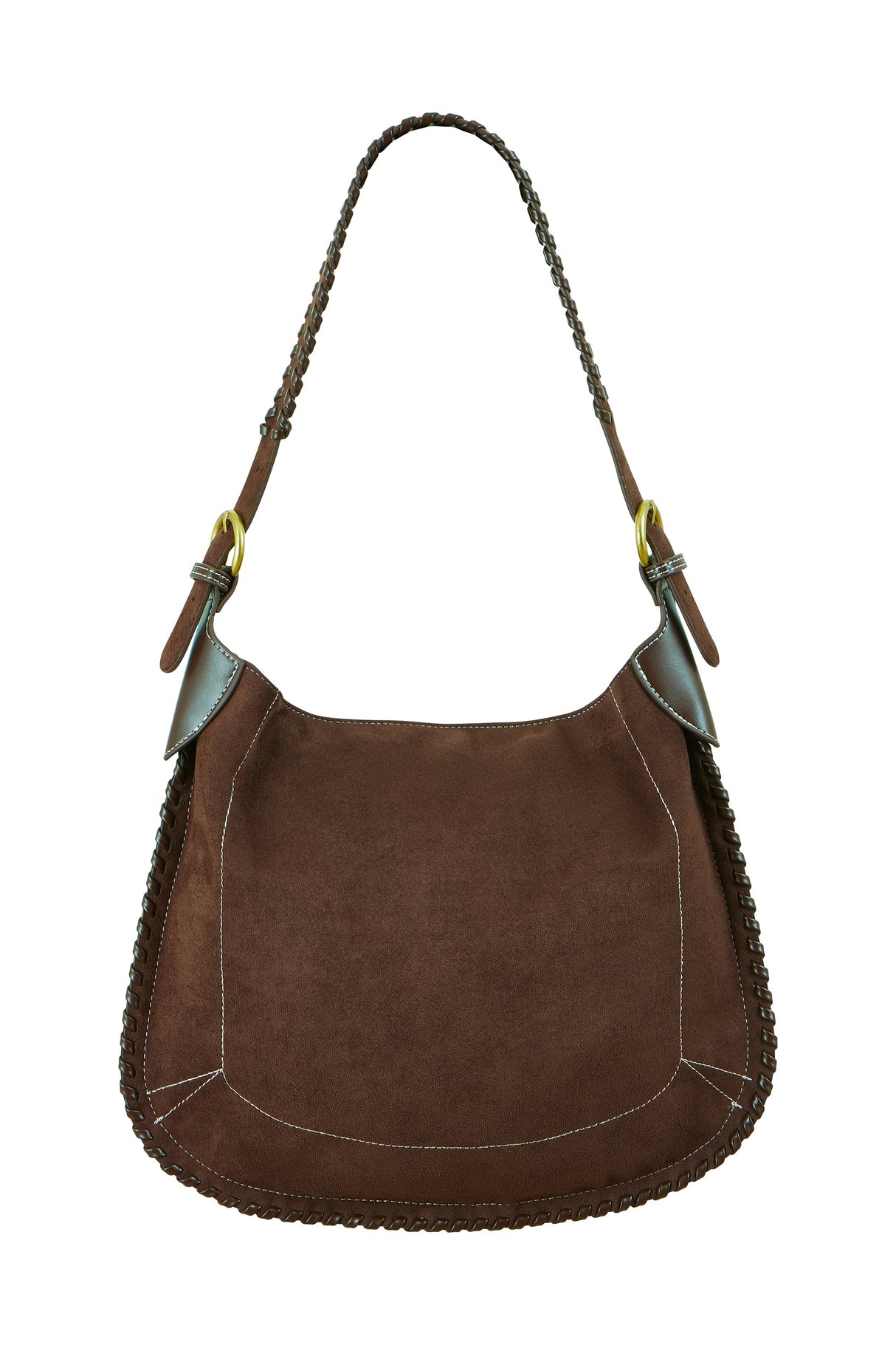Yumi Brown Faux Suede Stitching Detail Bag