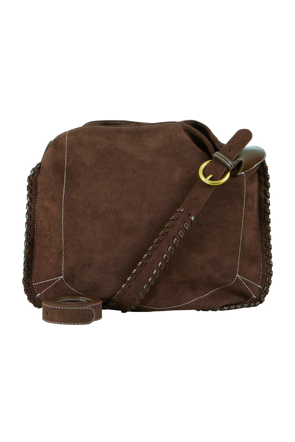 Yumi Brown Faux Suede Stitching Detail Bag