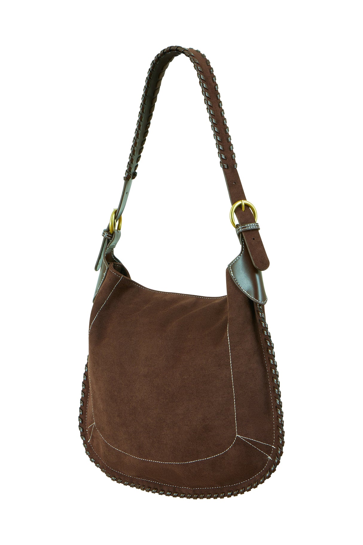 Yumi Brown Faux Suede Stitching Detail Bag