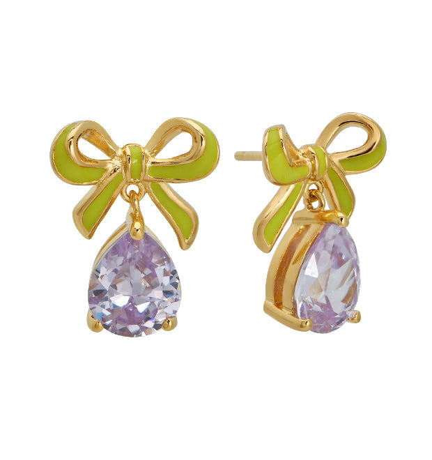 Amelia Bow Earrings Lime, Lilac & Gold